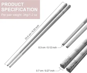 Metal Chopsticks Reusable 5 Pairs Stainless Steel Chopsticks Dishwasher Safe Square Lightweight Non-Slip Chop Sticks Gift Set (Silver) Cutlery Tableware