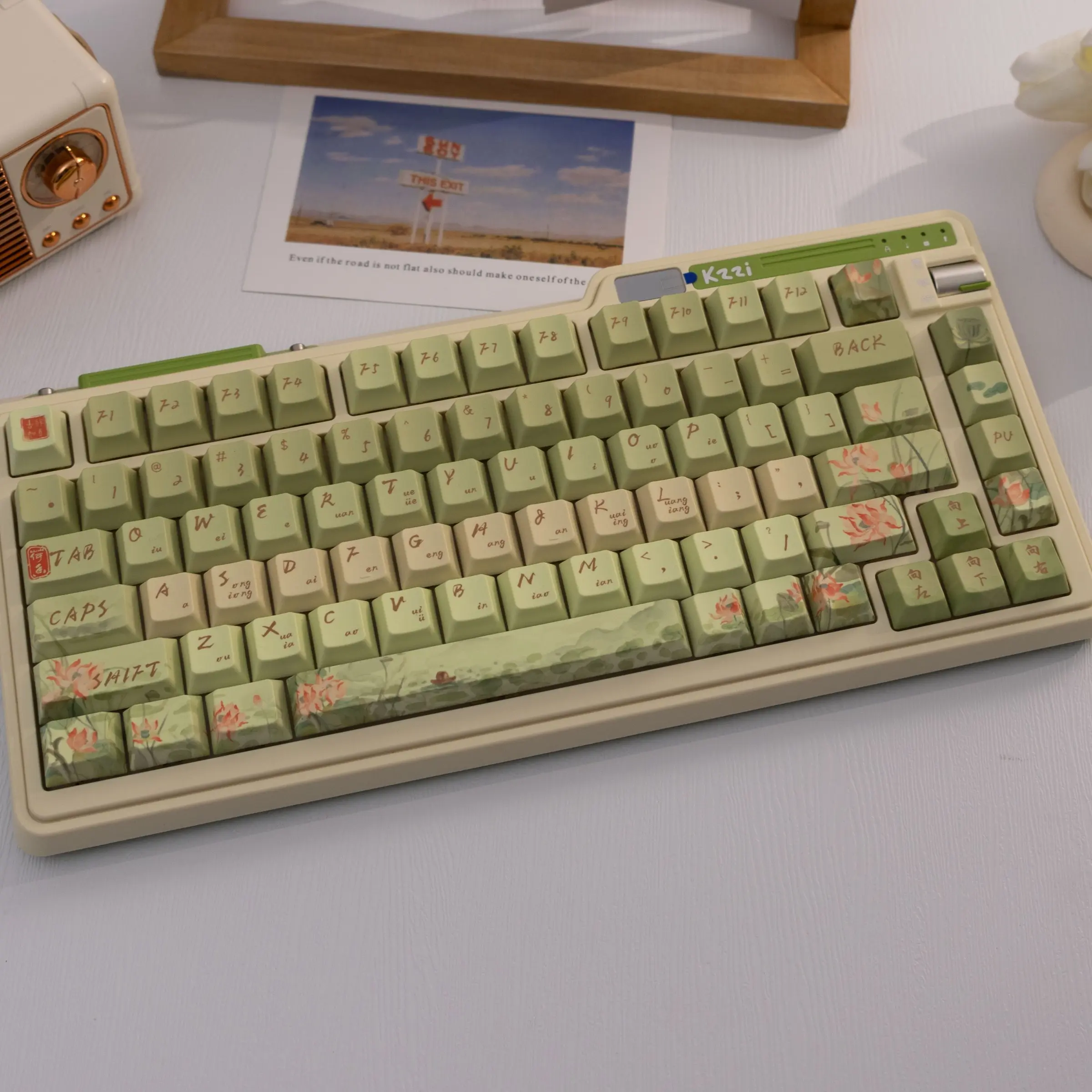 140 Key Lotus Keycaps, Keycap Set, Pbt Dye Sublimation, Cherry Profile Design, Compatible with Mx Axes, Fits Keyboard Models 61/64/68/87/96/104/108