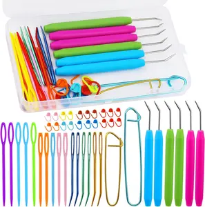 45 count Knitting Loom Hooks Set, Colorful Large Eye Bent Tapestry , Plastic Large Eye , Knitting Loom  with Knitting  Markings for DIY Handicrafts
