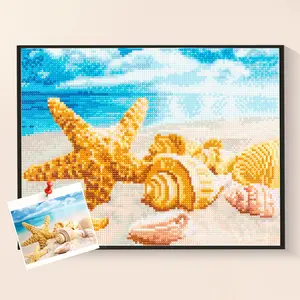 Beach Starfish & Shells Full Drill Diamond Painting Kit, DIY Rhinestone Art with Vibrant Sea & Sand Design, Home Wall Decor Gift for Art Enthusiasts,Vibrant Seaside Diamond Art Kit, Full Drill Rhinestone Painting of Starfish & Shells, Adults’ DIY Craft &