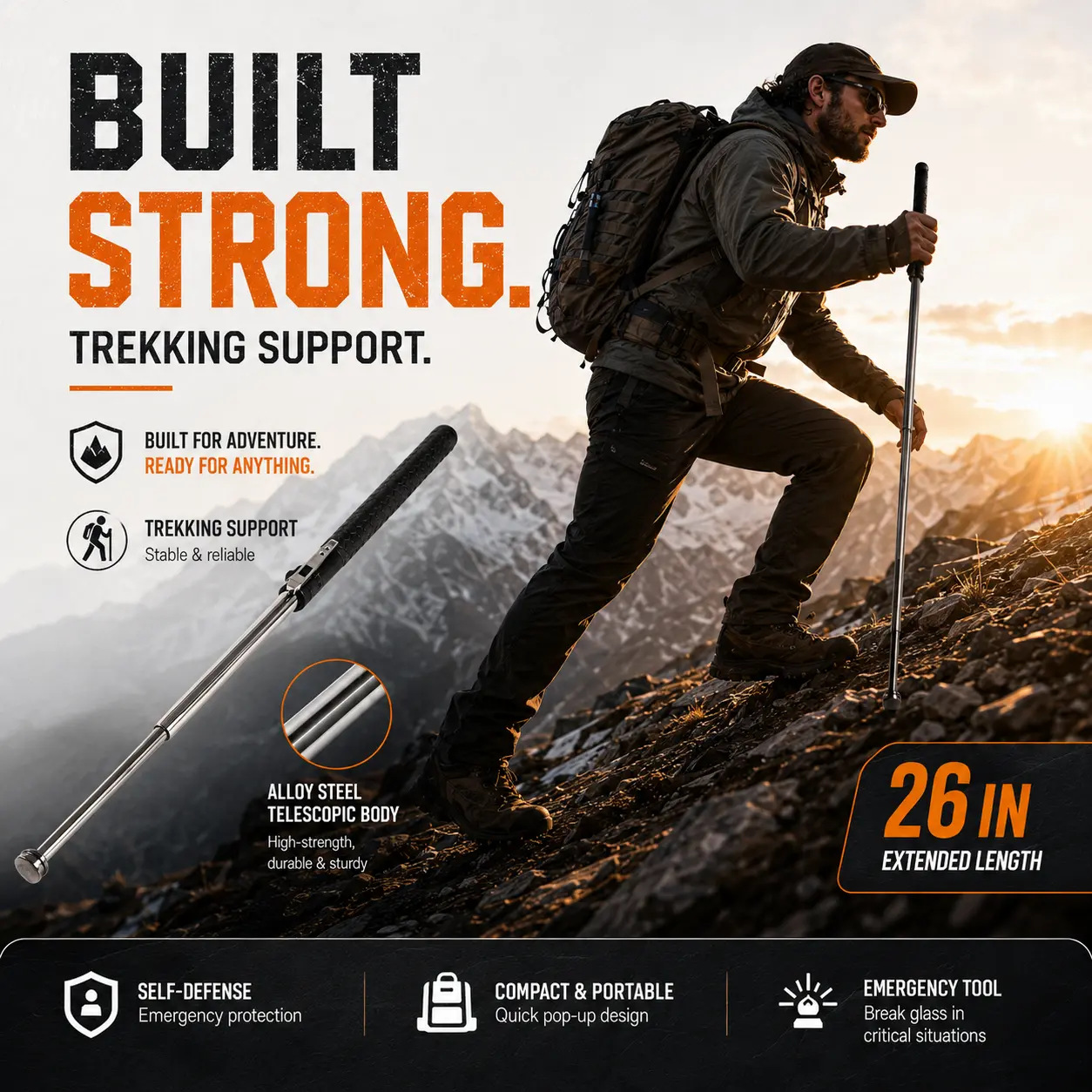 Must - Have for Outdoor Trips! 26  Inch Adjustable Stainless Steel Trekking Poles, Non - Slip, Portable, and Easy to Store​