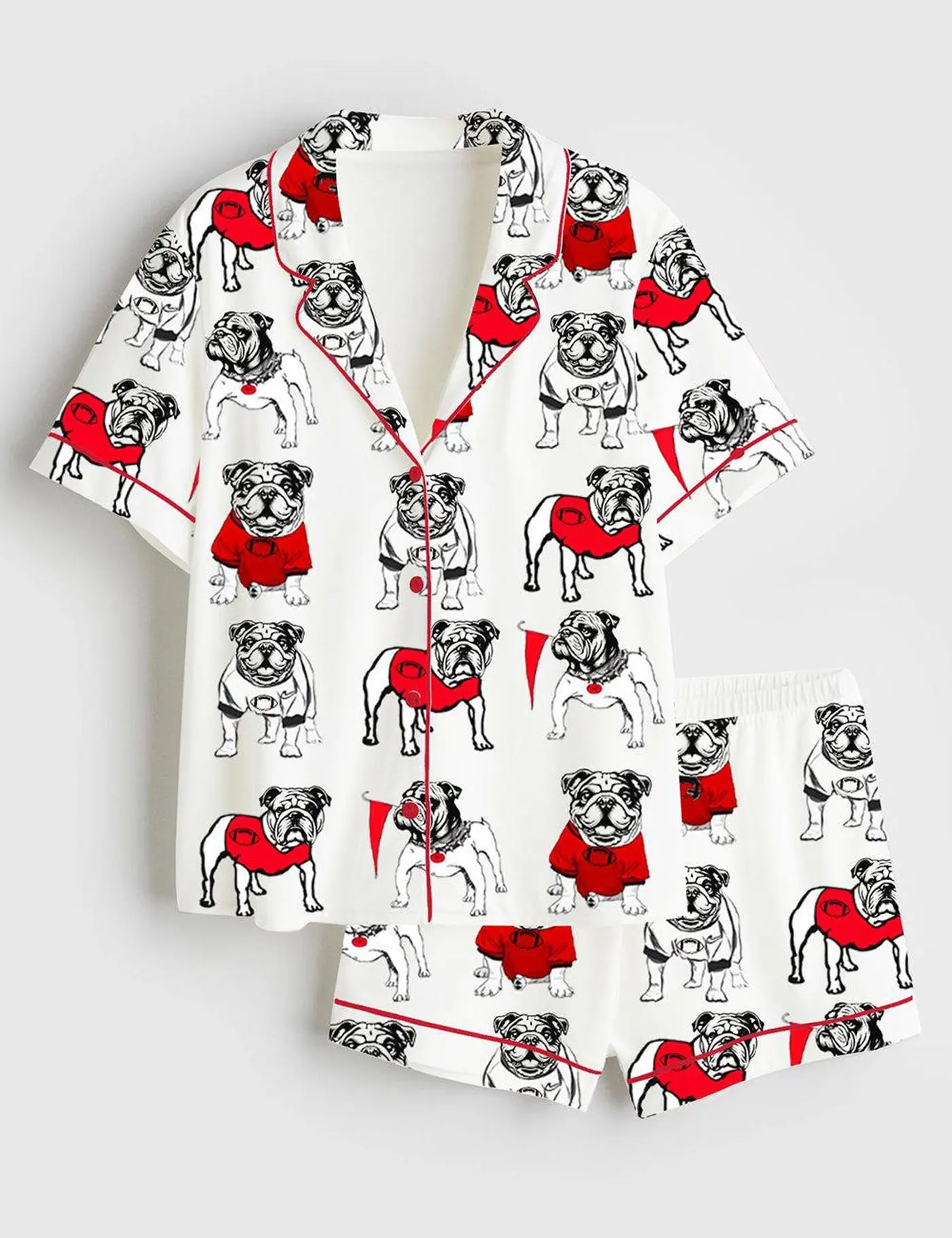 Women's Bulldogs Football Short Sleeve Satin Pajama Set, Women’s Satin Pajamas, Bulldogs Football Satin Nightwear, Pajama For Her