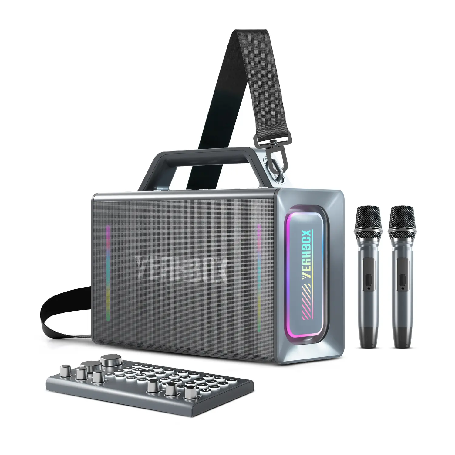 200W【Yeahbox】Thunder 500 Portable Bluetooth Karaoke Speaker with 2 Wireless Microphones PA System LED Lights EQ AUX USB TF Audio Card IP66 Waterproof Sd Stereo Full Bass subwoofer bluetooth speakers bluetooth speaker summervibes,