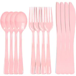 300 Pack Pink Disposable Plastic Silverware Heavy Duty, Plastic Cutlery Set,Forks and Spoons  Set for Birthday Party Prom Night, Weddings
