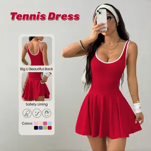 Hijesse Women's Cross Racerback Sports Dress With Pockets - Fitted Criss-Cross Backless Tennis Dress, Breathable Yoga Dress for Summer Casual Workout, US Size S-XL