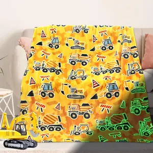 Glow in The Dark Excavator Soft Throw Blanket Construction Tractor Truck Gifts for Kids Boys Car Theme Room Decor