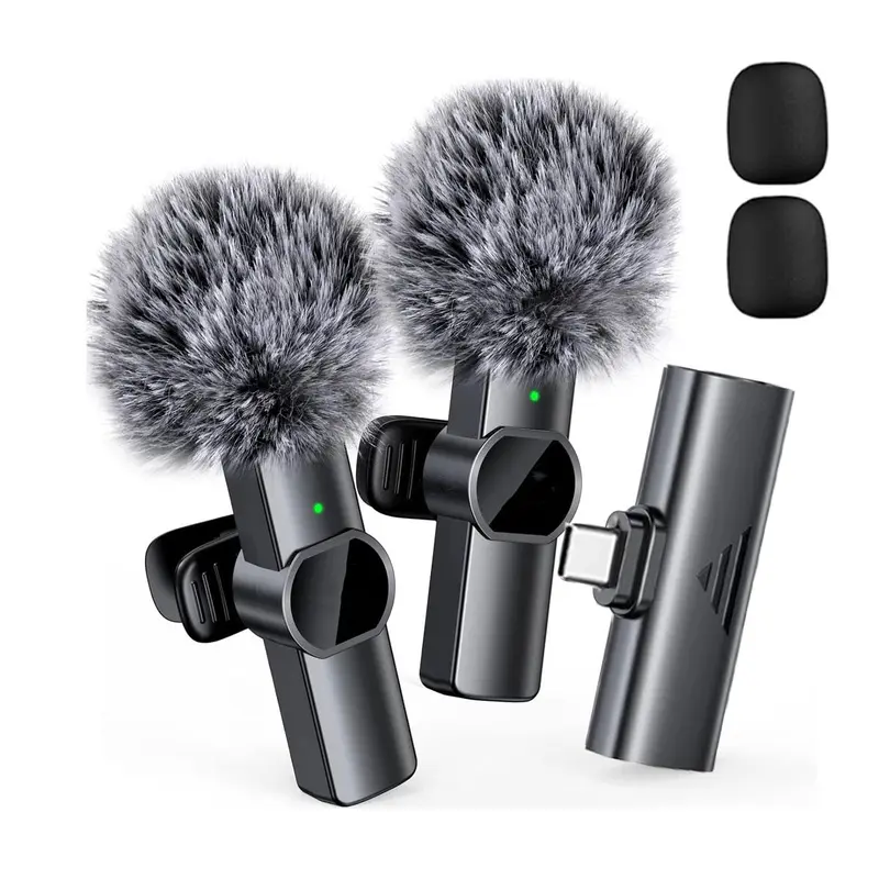 Wireless Lavalier Microphone, 1 Set Long Standby Lapel Mic, Professional Wireless Collar Clip Microphone for Phone, Cordless Omnidirectional Condenser Recording Mic for TikTok, YouTube, Vlog, Rechargeable Wireless Mic