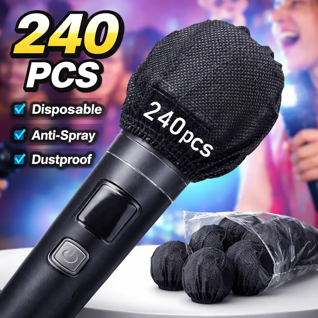 Disposable Microphone Covers (240pcs) - Individually Wrapped Non-Woven Mic Windscreens, Elastic Design, Sanitary Pop Filters for Standard Handheld Mics, Protection for Karaoke, Church