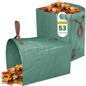 Lawn Bag, 53 Gallon Yard Waste Bags, Duty PP Leaf Bags for Leaves, Grass and Debris, Reusable & Foldable Leaf Collector with Handles, Wide Opening and Self-stand, 2 Pack