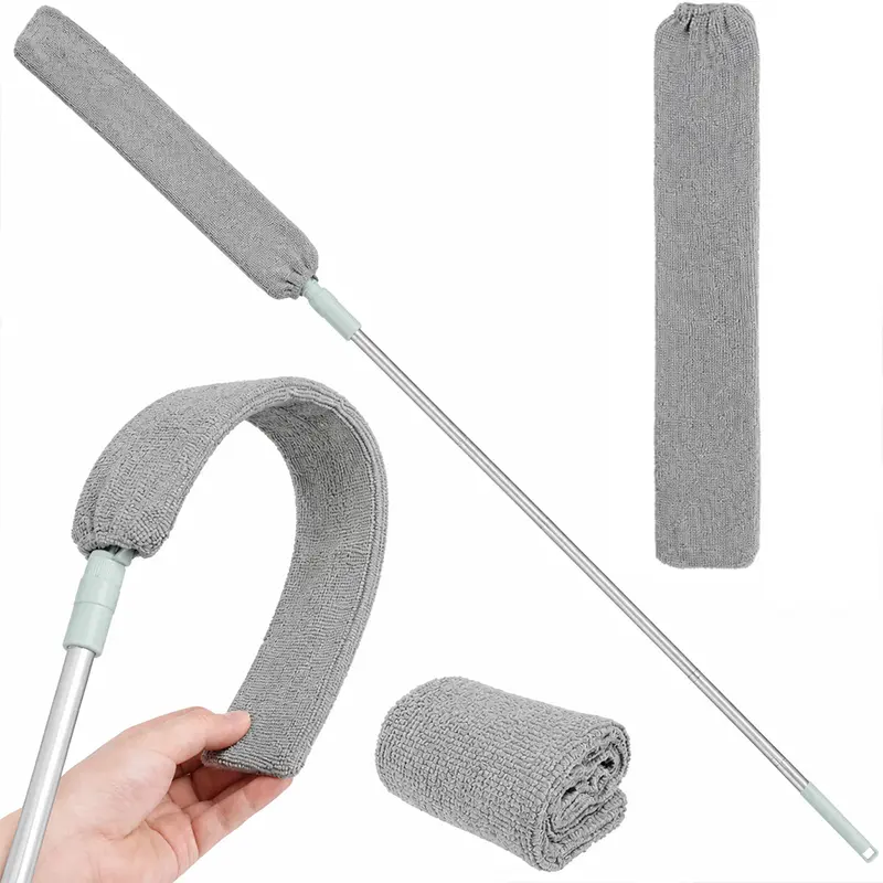 Retractable Gap Dust Cleaner Brush with Long Handle (21.57～37.72 inchs), Cleaning Tools with 1 Microfiber Dusting Cloths, Extendable Duster for Cleaning Under Refrigerator Sofa Couch Bed Furniture summerwins Steel Adjustable Dust Remover