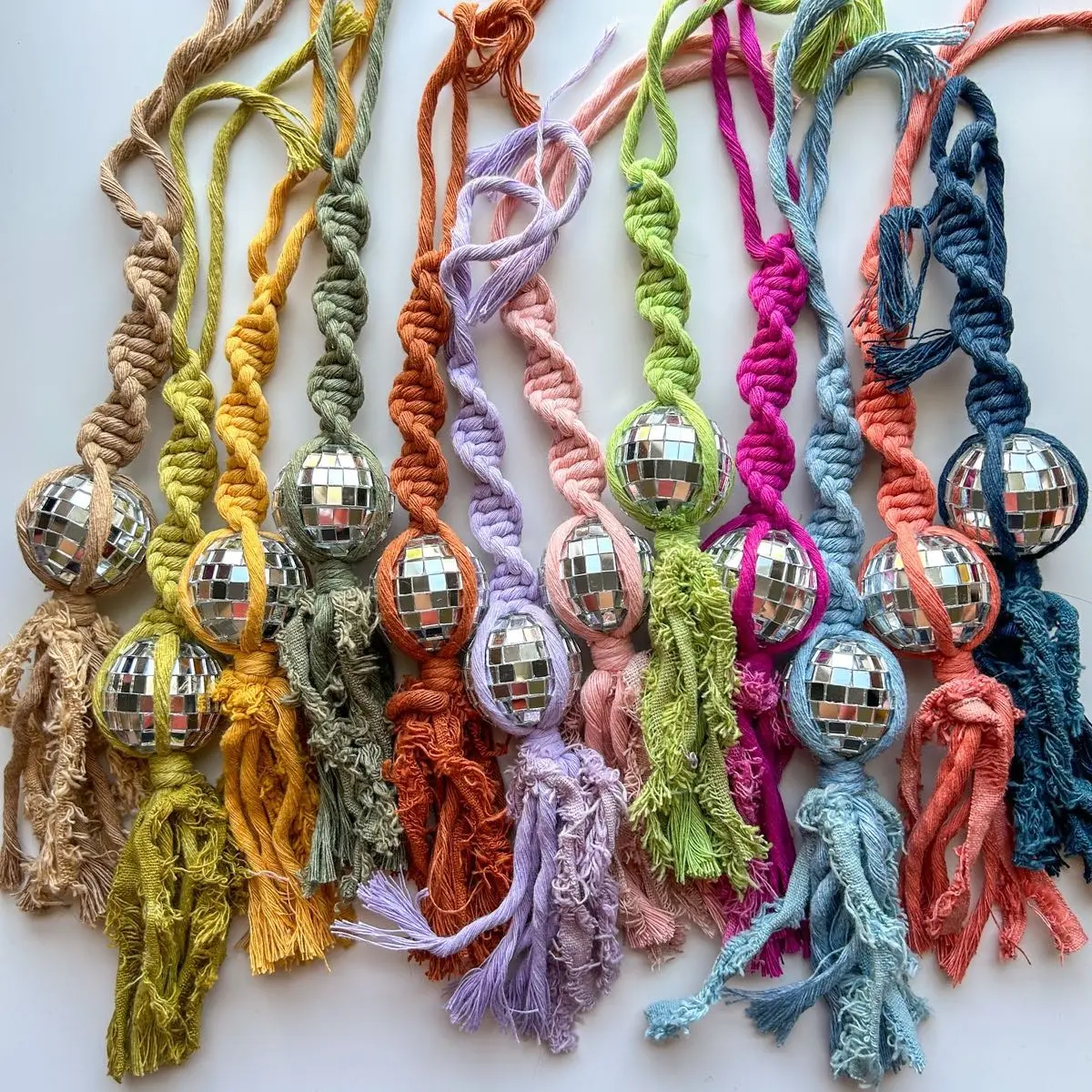 Macrame Discoball Car Charm