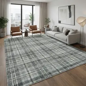 Modern Plaid Washable Rug 5x7FT Rug for Living Room Soft Large Area Rug for Bedroom Tartan Non Shedding Non Slip Throw Rugs Stain Resistant Carpet for Dining Room Nursery,Green