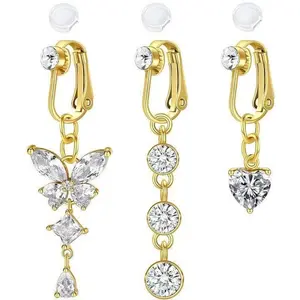 Clip-On Butterfly Crystal Belly Button Ring for Women, Non-Piercing Sparkling Crystal Navel Ring, Stylish Body Jewelry Accessory for Parties & Unique Gifts