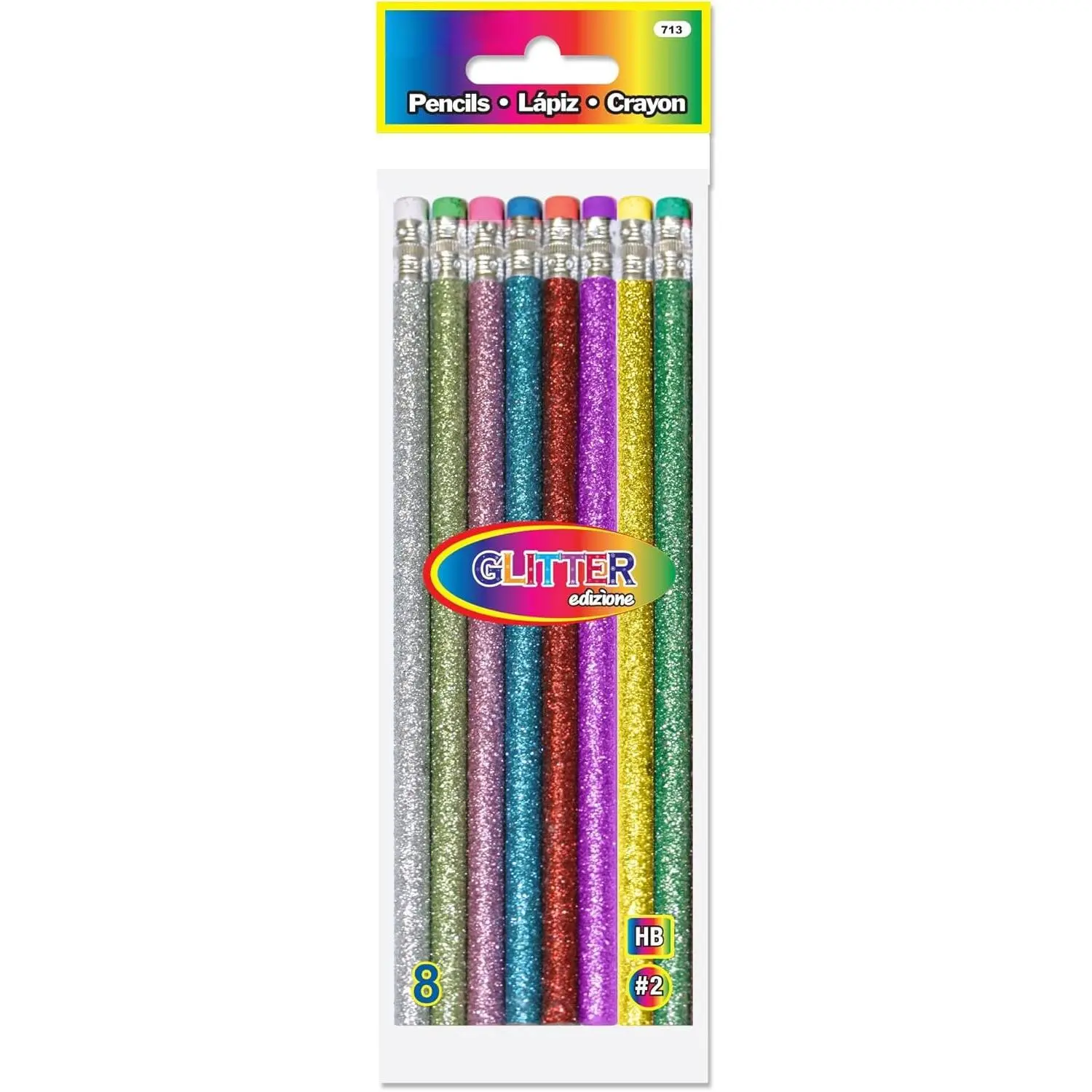 Pencil Glitter Metallic Pencils, Latex Free Eraser, Unsharpened Rewards Glitter Pencil for  Student Artist (8/Pack), 1-Pack