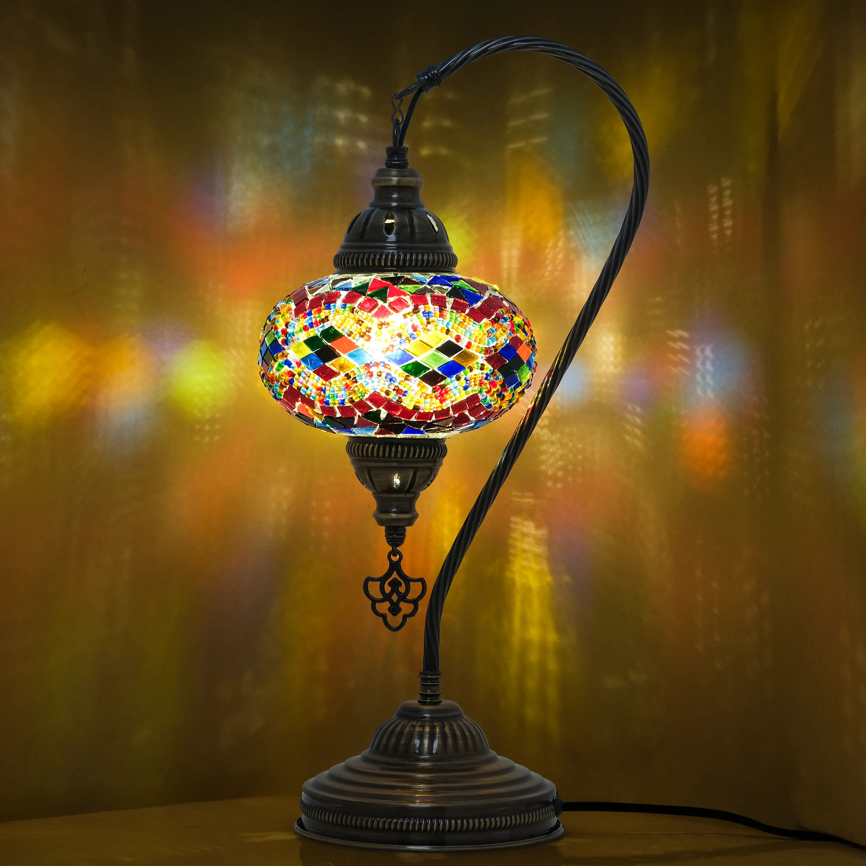 MOZAIST Turkish Mosaic Swan Table Lamp - Handmade Moroccan Decorative Bedside Desk Light, Tiffany Style Night Light for Bedroom & Living Room,