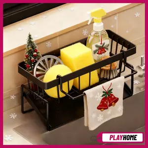Kitchen Sink Corner Sponge Drain Rack, Sink Caddy, Multifunctional Durable Cleaning Tool Organizer Storage Rack,Dish Soap Dishcloth Brushes Holder for Kitchen & Bathroom