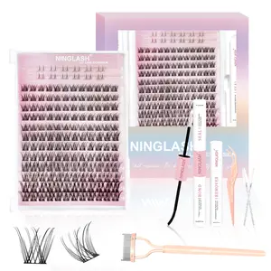 NINGLASH Vibes Lash Clusters Kit Wispy DIY Eyelash Extension Kit, Individual Lashes Kit Thin Band Natural Cluster Lashes 156 pcs, Lash Bond and Seal Lash Remover Lash Tweezers Comb Brush