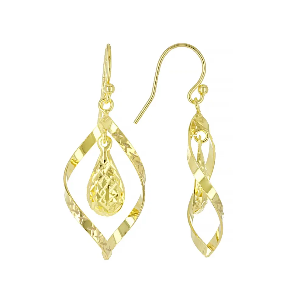JTV 18k Yellow Gold Over Sterling Silver Diamond-Cut Teardrop Swirl Dangle Earrings
