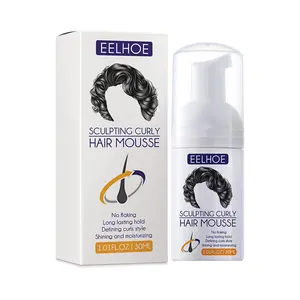 Curly Hair Mousse, Curl Defining Cream for Wavy Curly Hair, Frizz Control Hair Styling Elastin, Volumizing Hydrating Curl Enhancer Mousse for Coily Hair, Long Lasting Hold, 1.01 fl oz