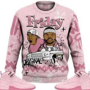 12 Retro Pearl Pink Ugly Sweater, Pearl Pink 12s Shirt, Meme Friday Couples Matching Outfits Streetwear Sneaker Shirt Fabric Womenswear