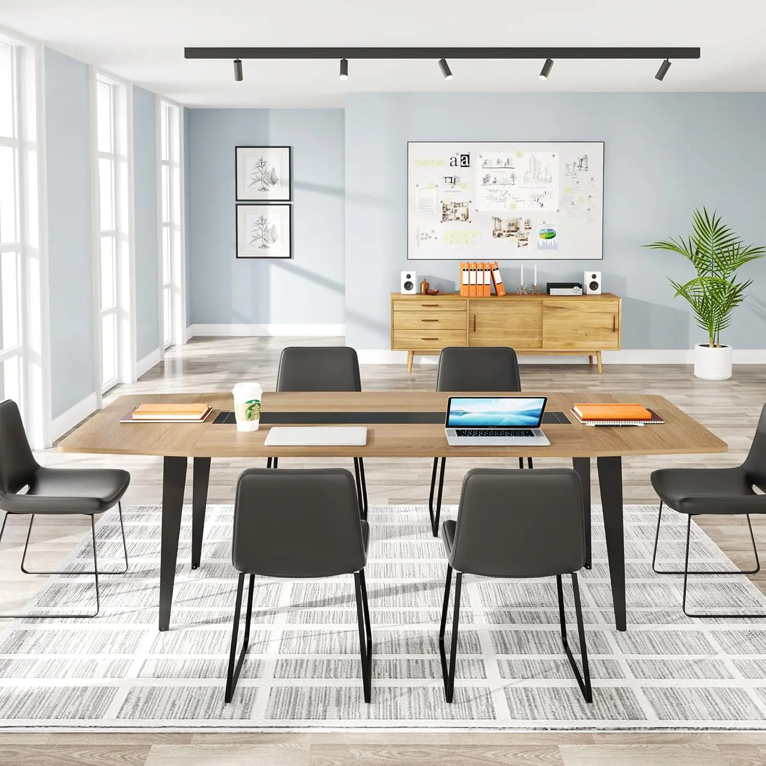LITTLE TREE 6FT Conference Table, 70.86L x 35.43W x 29.52H Inches Boat Shaped Meeting Table, Modern Seminar Table for Office Meeting Conference Room