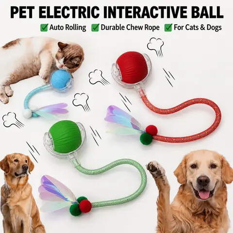 Interactive Smart Pet Ball Toy with Rope, Automatic Rolling Cat Dog Toy, USB Rechargeable, 360° Self-Moving, BPA-Free for Cats & Small Dogs