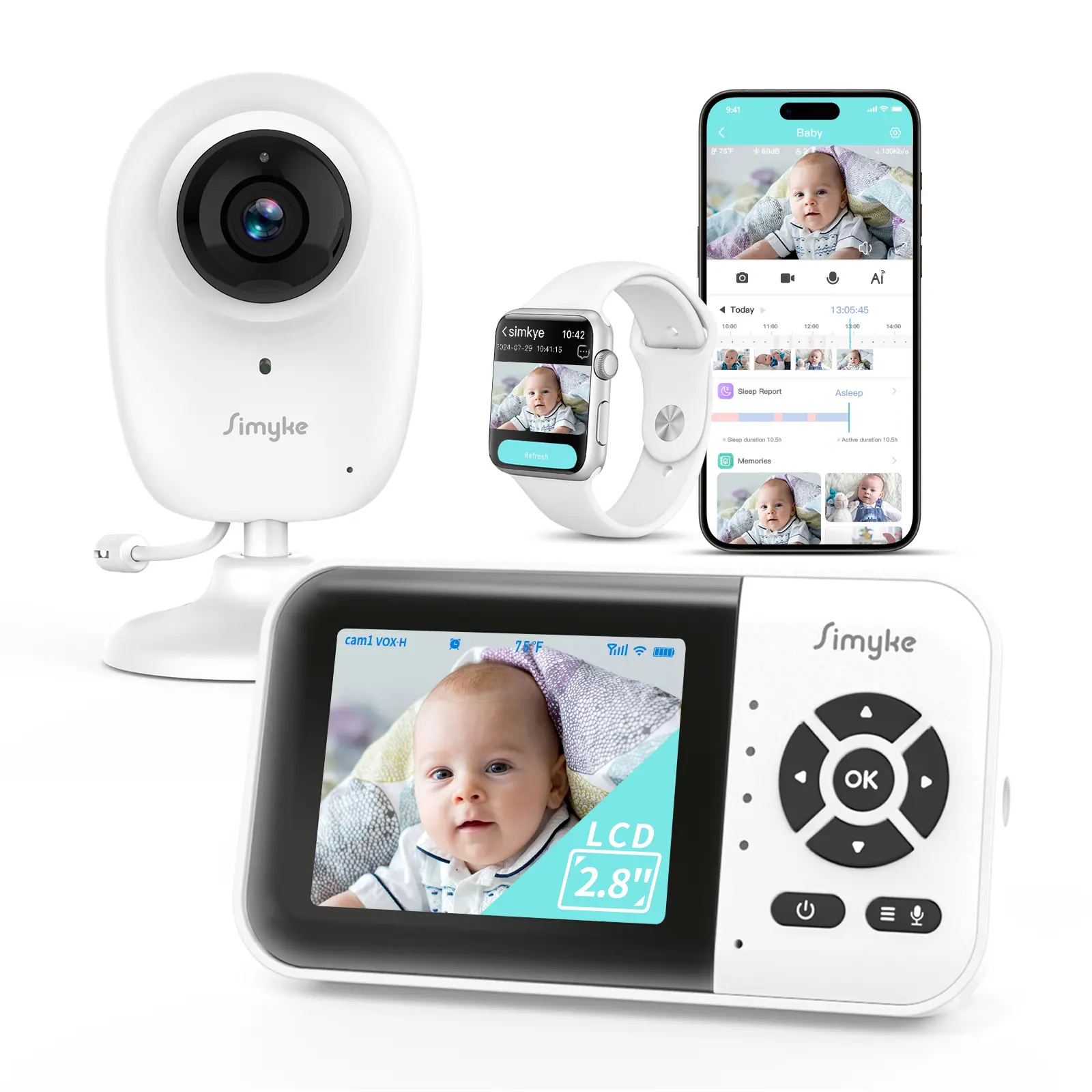 Simyke Smart Baby Monitor Camera & Phone App, No-Wifi Privacy Mode, Cry & Motion Detection, Safety Fence Alerts, Night Vision, 2-Way Talk,  24/7 Photo & Video Recording Camera For Home Security camera