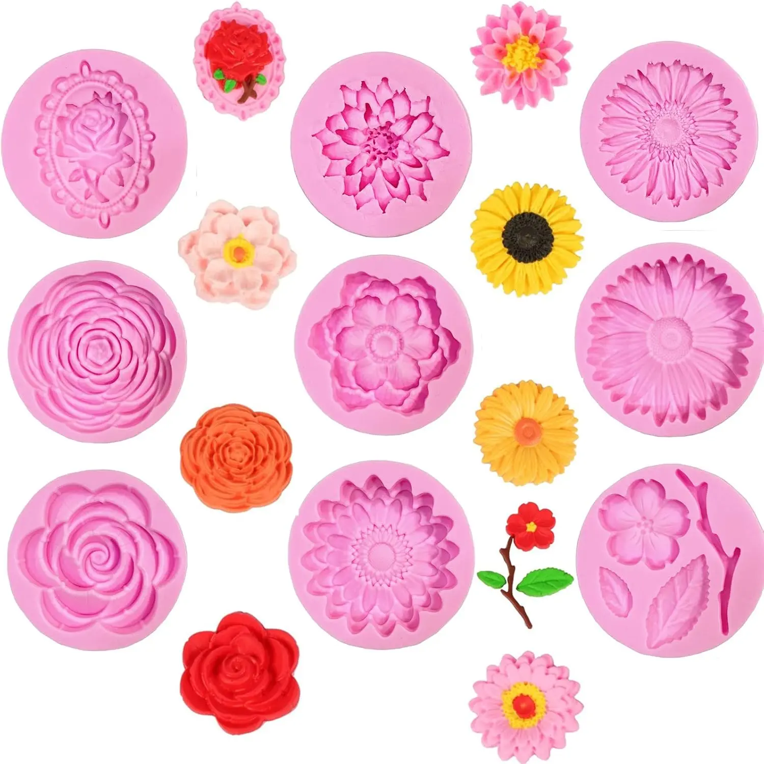 9 Pcs Flowers Fondant Molds,Silicone Molds for Cupcake Dessert Chocolate Jelly Cookie Decor,Jewelry,Pastry,Chocolate,Handmade Soap Mould Candy Making Tin