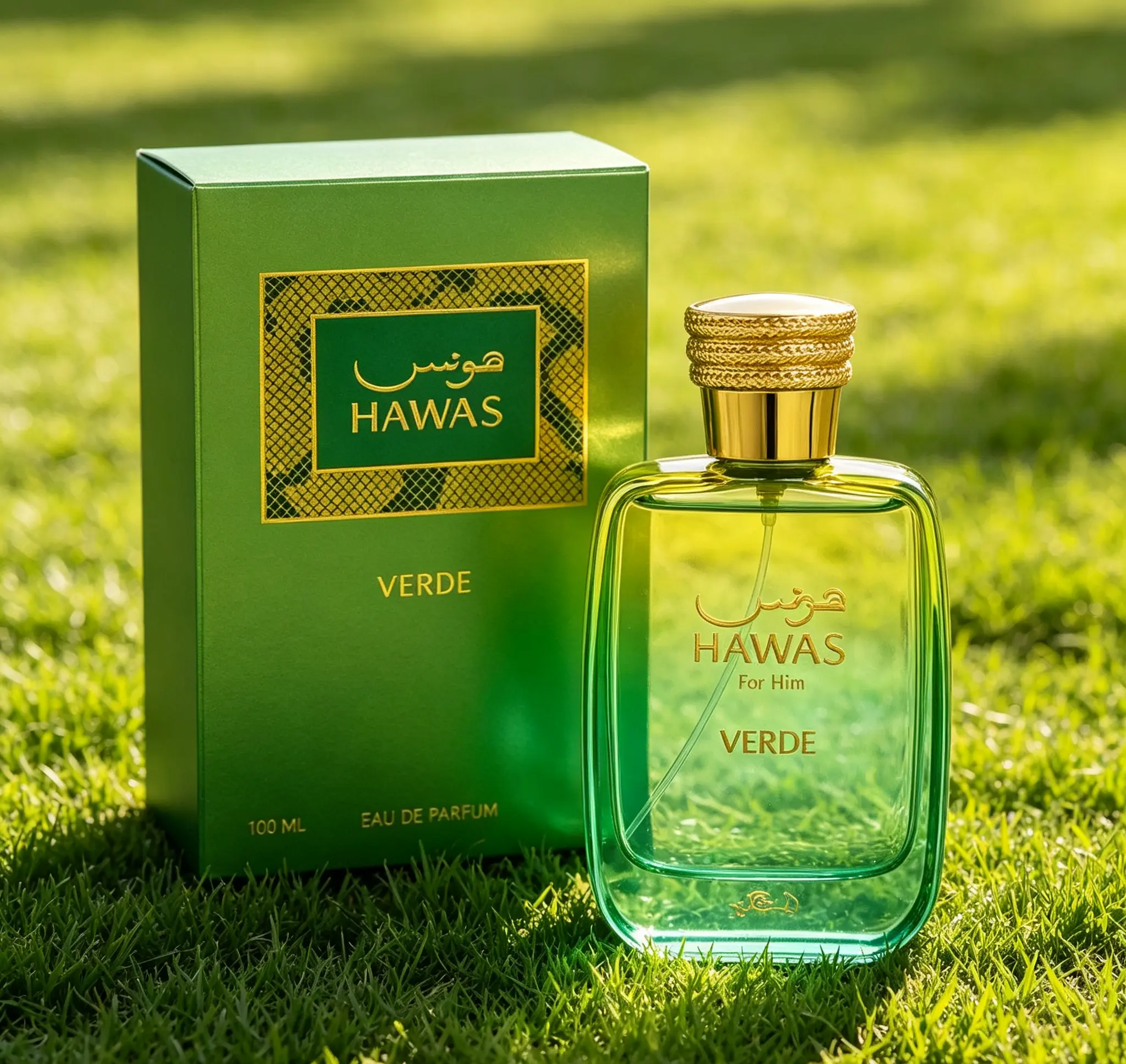 Hawas For Him Verde Eau de Parfum for Men, 3.38 fl.oz/100 ml Fresh Citrus Aromatic Long-Lasting Fragrance with Lime, Rosemary, Green Apple, Patchouli, Amber