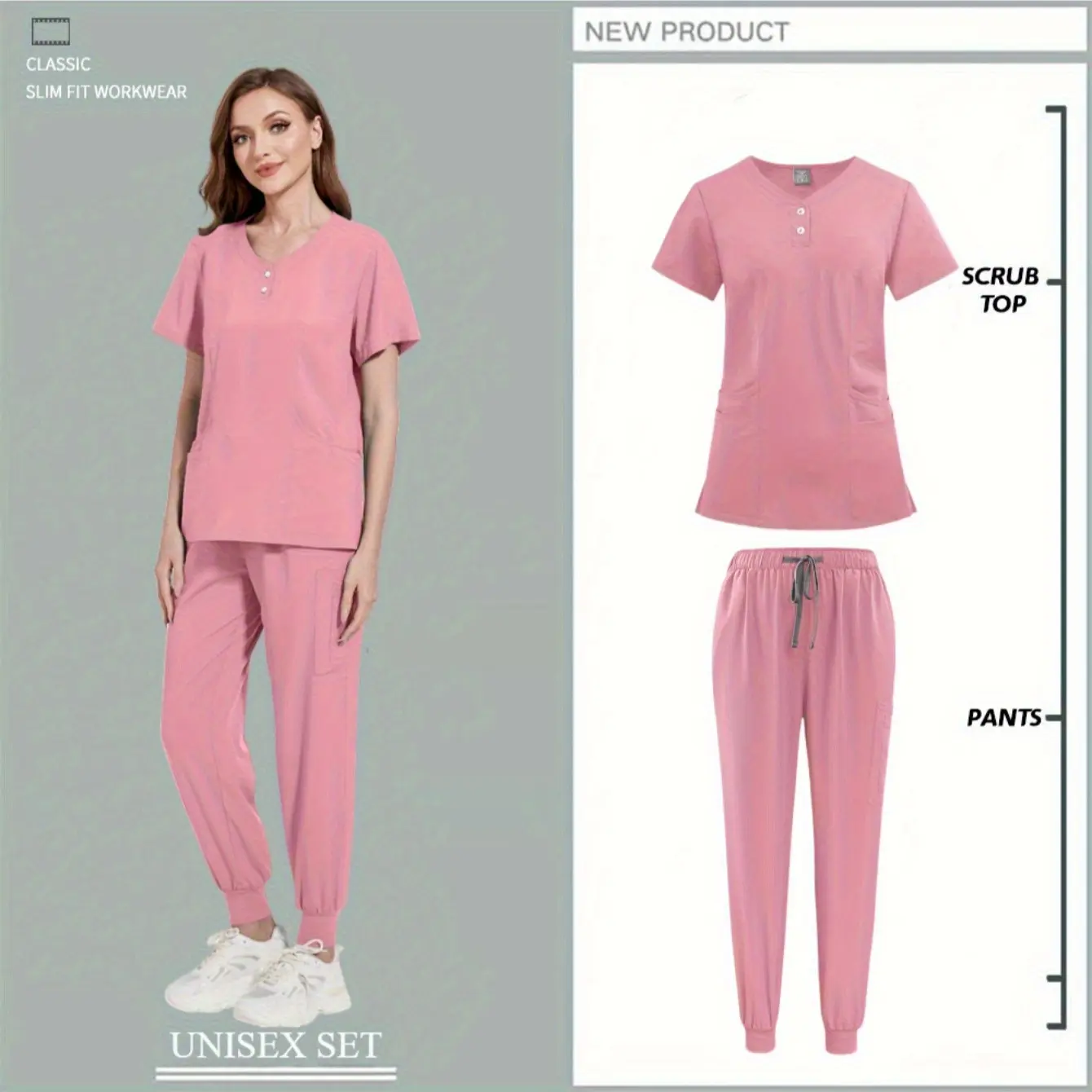 2 Piece Set Scrubs Uniform Short Sleeve Tops+Pants Nursing Uniform Men Pet Shop Hospital Workwear Scrub Sets
