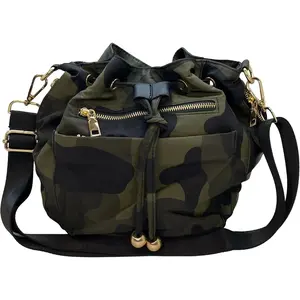 Women's Bucket Crossbody Handbag -  Lightweight Nylon Drawstring Bucket Bag with Adjustable Strap | Organized storage, Secure zip pockets, Hands free carry, Travel ready, Soft structured, Everyday function