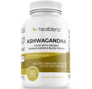 Healblend Organic Ashwagandha Supplement 1300mg with Black Pepper Extract - Supports Stress Relief, Immune, Energy, Stamina & Mood, 100% Pure - 60 Capsules Healthcare Fitness Natural Edible Dietary