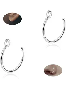 1Pc 18G 925 Sterling Silver Half Hoop Earrings for Women Men, Mini Huggie Hoop with CZ Bar Dot Open Cartilage Earring, Nose Ring Tragus Helix Piercing Jewelry 8mm Silver Hinged Nose Hoops