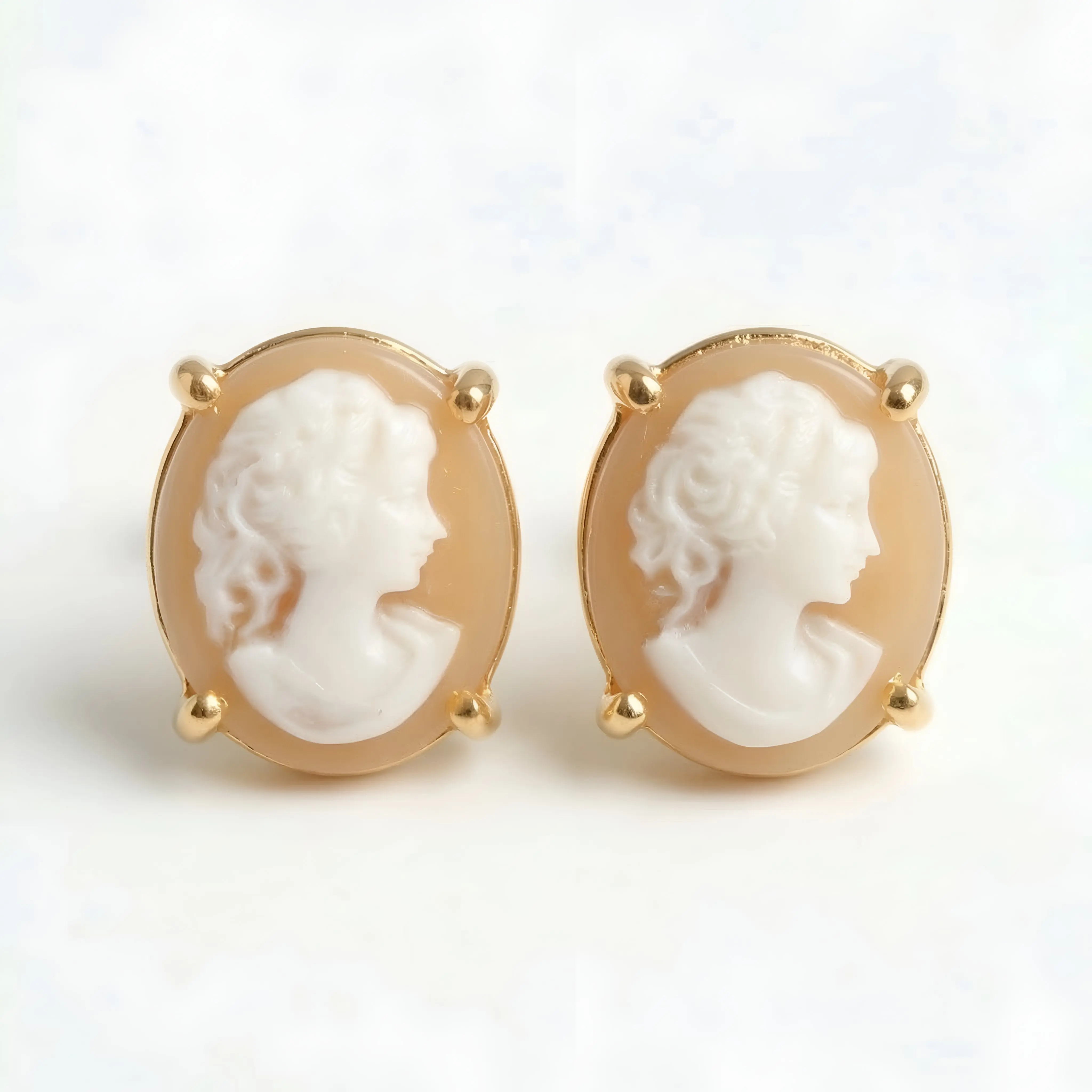 Vintage Portrait Gold Stud Earrings, Classic Cameo Silhouette, Heirloom Look Jewelry Accessory