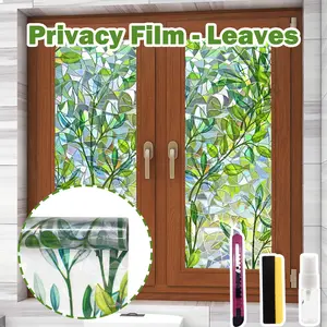 Natural Leaf Pattern Window Film Static Cling No Glue Decorative Window Sticker UV Blocking Heat Insulation Light Filtering for Home Bedroom Bathroom Kitchen Balcony Renter Friendly