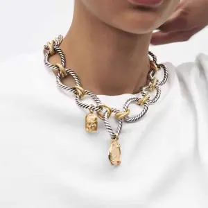 Exaggerate Temperament Popular Fried Dough Twists Chain Necklace Coin Alloy Zinc Alloy Pendant Collar Chain Fashion Jewelry Essential Unique Design & Versatile Chain Style