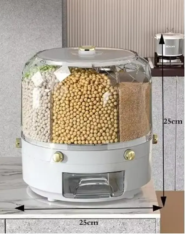 Kitchen Storage Box 360 Degree Rotating Rice Dispenser Sealed Dry Cereal Grain Bucket Dispenser Moisture-proof Food Container Utensils Aesthetic