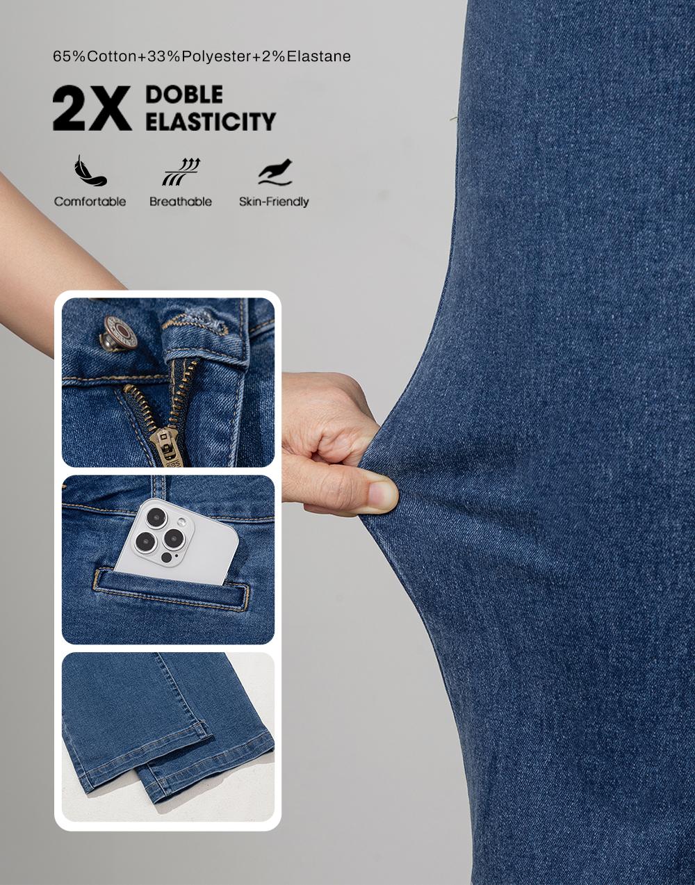 Sidefeel Women's Jeans High Waisted Straight Leg Stretchy Jeans Trendy Welt Pockets Loose Wide Leg Zimbaplatinum Denim Pants