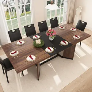 59-86IN Extendable Dining Table for 6 8 10 People,86" Farmhouse Rectangle Extending Dining Table w/Removable Leaves Space Saving,Long Wooden Adjustable Tables for Kitchen Office Living Room (Brown/Brown&black)