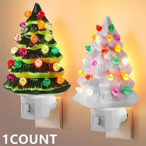 Christmas Tree Night Light, Resin Decoration Lamp with Colorful Bulbs, 360 Degree Rotating Plug, Switch Included, Home Bathroom Bedroom Decor, Indoor Decorative Light