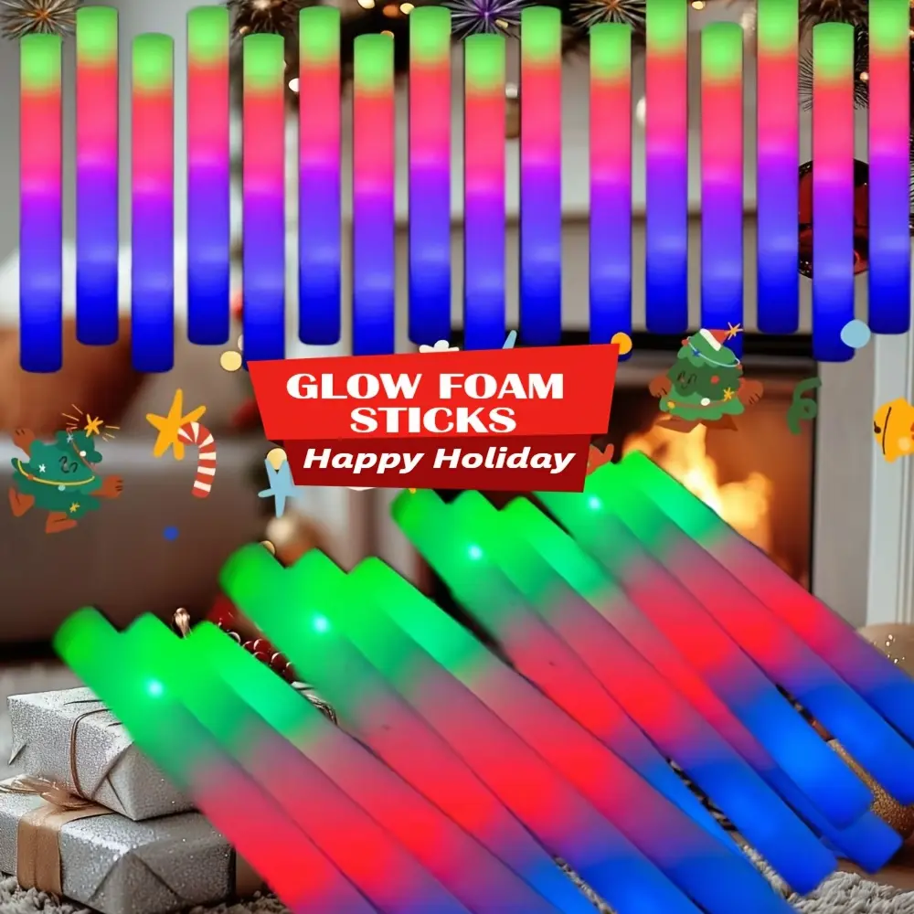 50pcs/100pcs LED Glow Sticks with 3 Flicker Modes - Colored Foam Glow Sticks for Parties, Business Celebrations, Weddings, Birthdays, Concerts, Christmas And New Year.