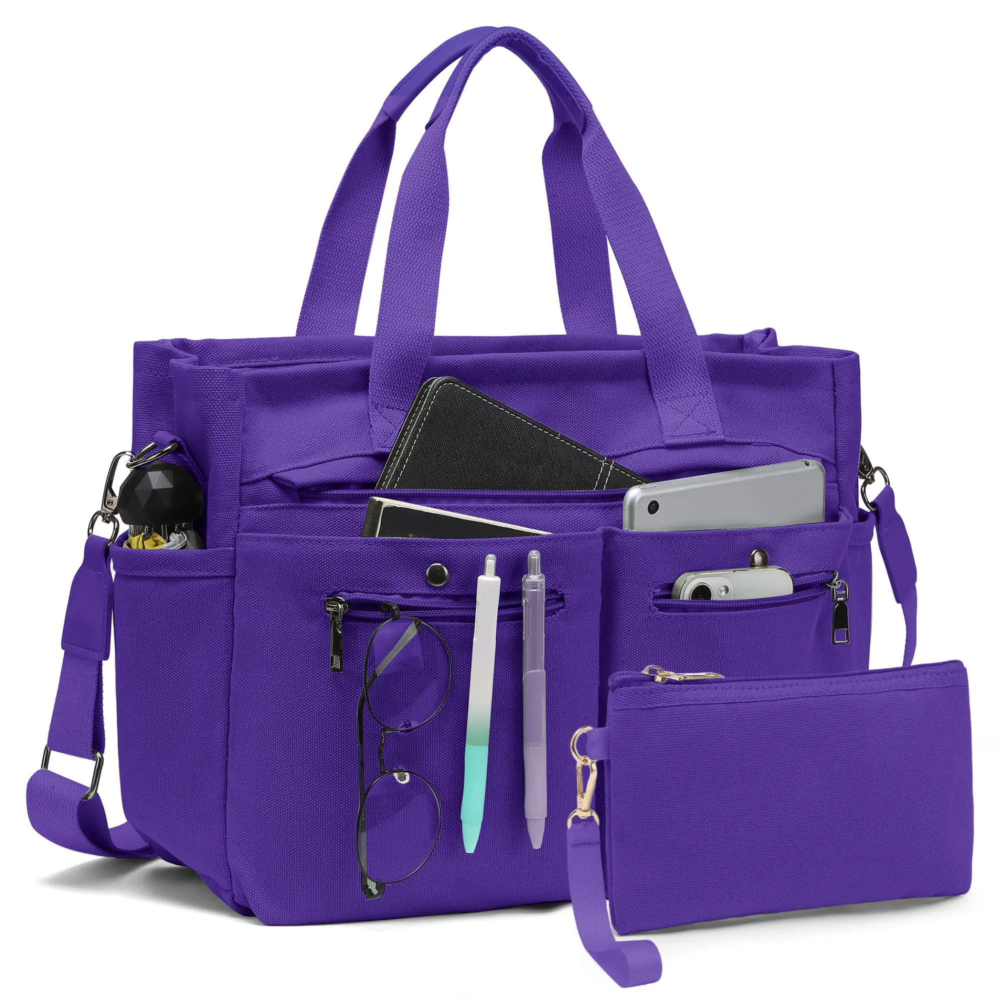 2Pcs/Set Large Canvas Tote Bag for Women, Laptop Work Bags Crossbody Shoulder Hobo Messenger Handbag Purse Travel Gym Totes