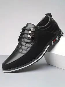 Men's Flat Business Office Casual Formal Shoes, Office Work Footwear, PU Leather, PVC Sole, Checked Pattern, Less Than Ankle Height, Narrow Fit, All Seasons, Footwear
