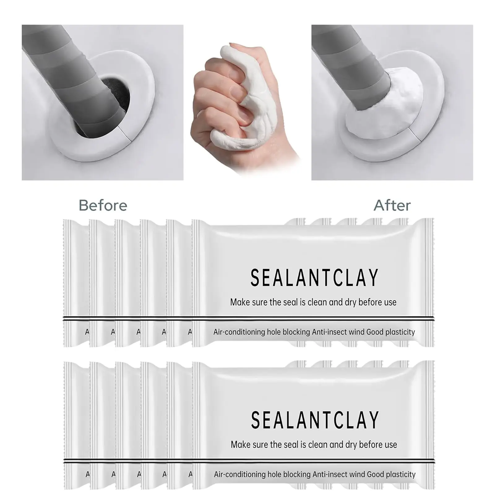 Eco-Friendly Sticky Sealant Clay, Quick-Curing, Strong Adhesion, Waterproof Oil-Resistant Home Improvement Sealant for Air Conditioner Holes, Wall Cracks