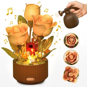 Flower Building Kit TOKMOC Blooming Rose Set with Light & Motion Remote Watering Can for Creative Home Decoration 255 PCS Perfect Romantic Gift for Ages 12+