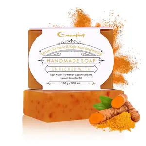 Lemon Turmeric Soap for Dark Spots 3.38 oz Handmade Kojic Acid Brightening Soap Bar Enriched with Turmeric & Lemon