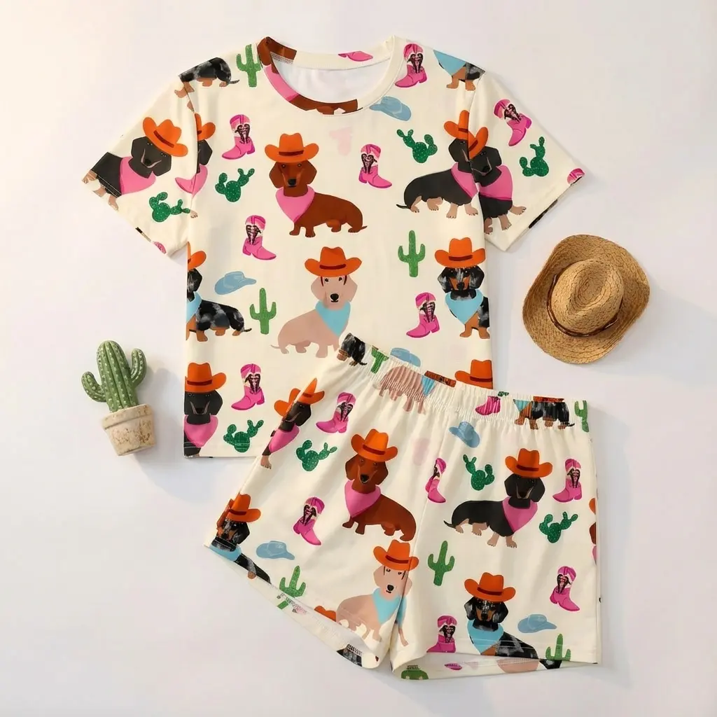 Dachshund Print Short-Sleeve Pajama Set