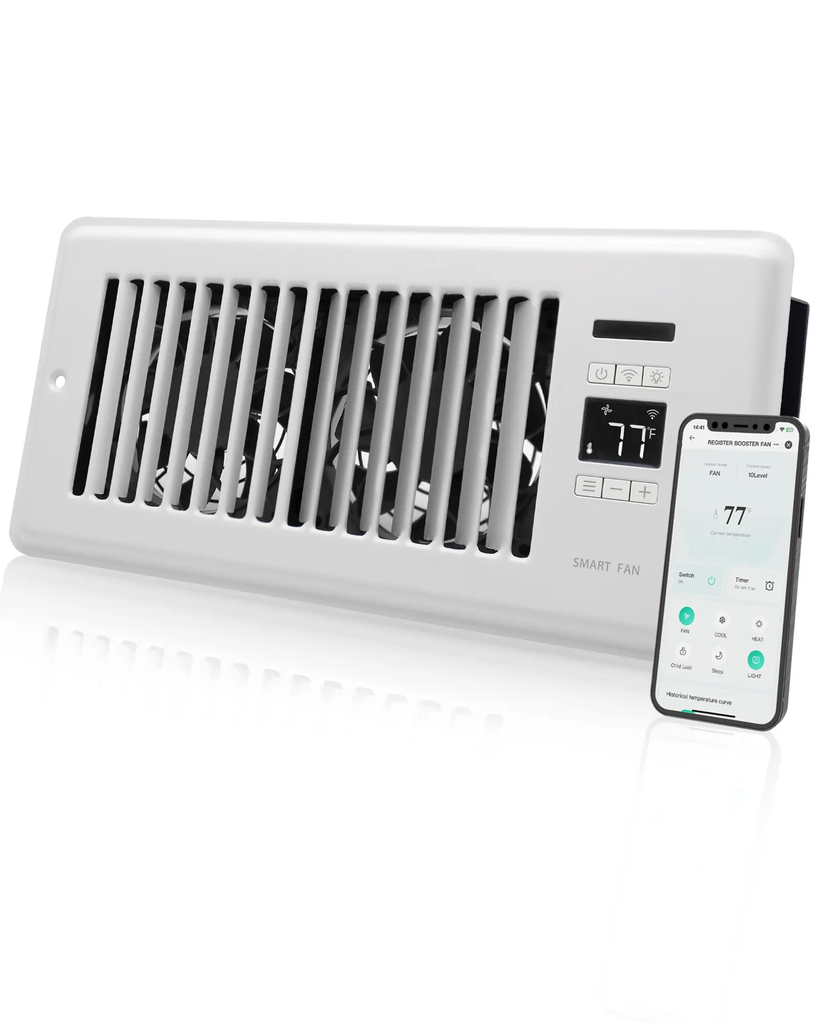 Howeall Super Quiet Register Booster Fan Register Holes, Smart Register Vent with Dual Intelligent Thermostat and WIFI App Control, Heating Cooling AC Vent Fan