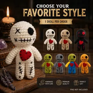 PATYGR Handmade Crochet Voodoo Doll - Knitted Emotional Support Plush Toy, Creepy Cute Stress Relief Fidget Item, Halloween Hanging Ornament Gag Gift for Friends