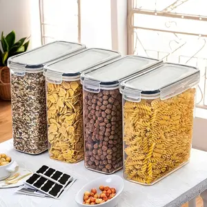 4PCS Kitchen Food Storage Containers 2L Large Clear Transparent Airtight High Quality Plastic Pantry Canisters, Leakproof Fresh-Keeping Cereal Organizers for Cereal, Flour, Candy, Nuts, Snacks, Baking Ingredients Storage